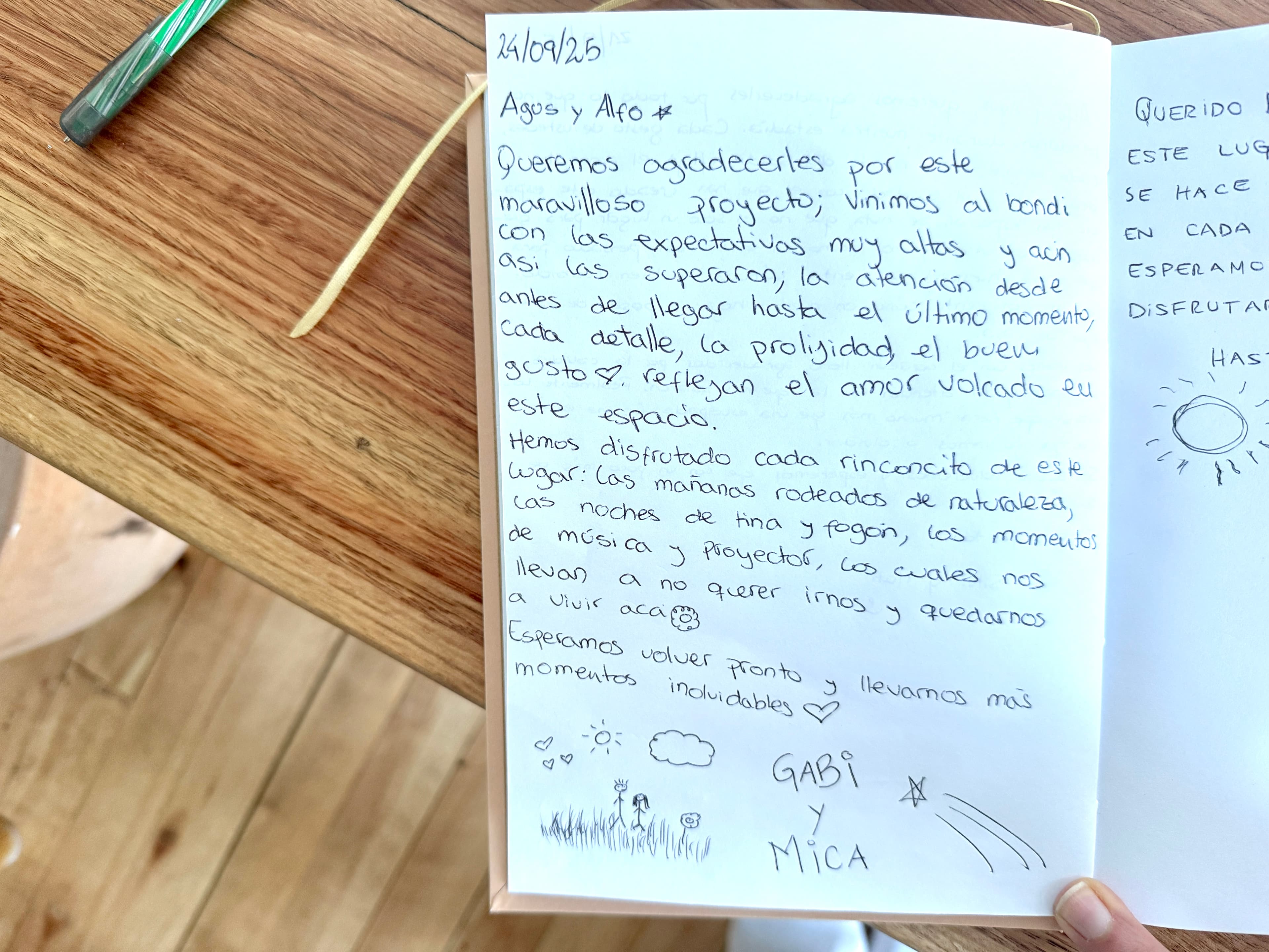 Mensaje especial dejado por huéspedes al terminar su estadía en BondiHouse